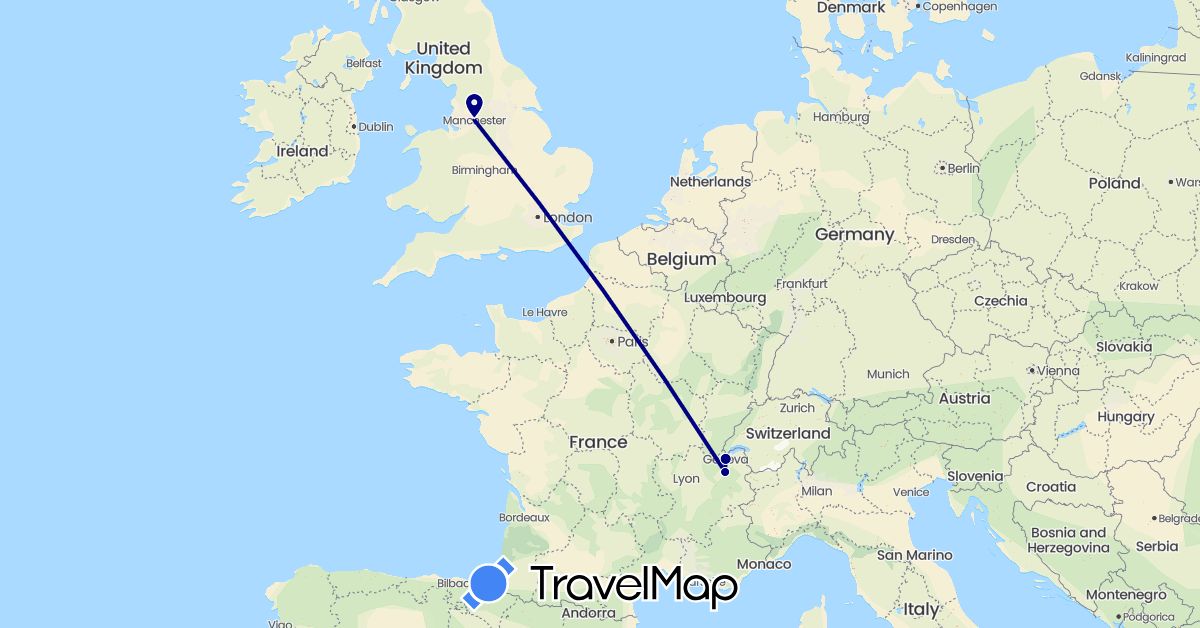 TravelMap itinerary: driving in Switzerland, France, United Kingdom (Europe)